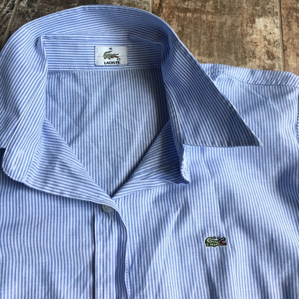 Tailored blue and white pinstriped oxford. Lacoste